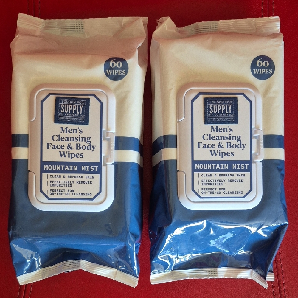 London Fog Men's Cleansing Wipes - Blue and White 120 Wipes Total In 2 Packages!